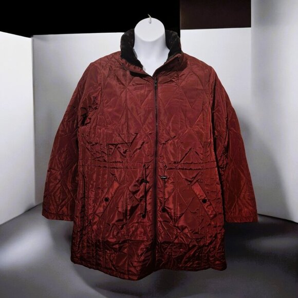 Avenue Jackets & Blazers - Avenue Faux Fur Padded Coat / Hooded Coat Wine Red Size 24 NWT